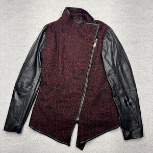 Wonder Woman Bomber Jacket Wool and Faux Leather Red‎ Black Women's Size Medium